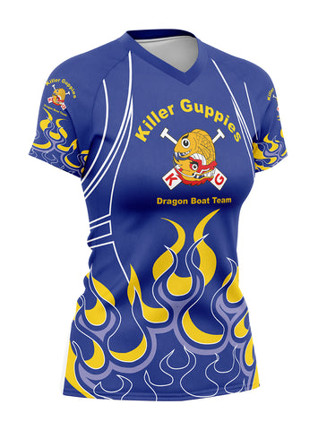 KG Blue-Yellow-Flame Women's Athletic Jersey Short Sleeve
